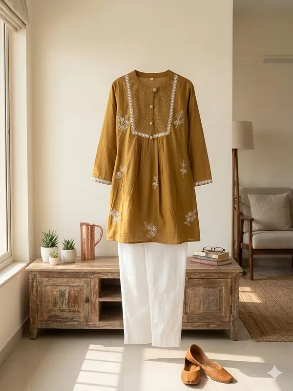 Mustard_Cotton_Short_Kurti_for_Women_|_Embroidered_Yoke_Design_|_Casual_A-Line_Tunic_Top_(1_Pc)