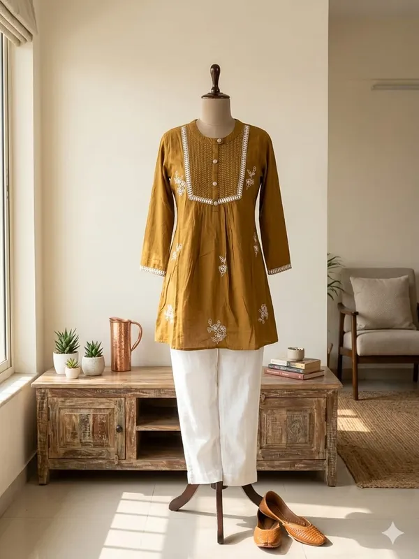 Mustard_Cotton_Short_Kurti_for_Women_|_Embroidered_Yoke_Design_|_Casual_A-Line_Tunic_Top_(1_Pc)