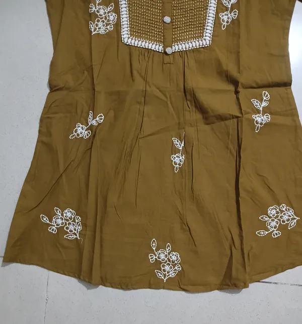 Mustard_Cotton_Short_Kurti_for_Women_|_Embroidered_Yoke_Design_|_Casual_A-Line_Tunic_Top_(1_Pc)