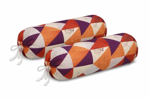Pack_of_2,_100%_Cotton_Bolster_Covers_(16x32_Inch)_|_Premium_Geometric_Multicolor_Design_(Orange,_Purple_&_Beige)_|_Soft_&_Breathable_Fabric_|_Durable_Stitching_with_Tie_Closure_|_Decorative_Round_Pillow_Covers_for_Sofa,_Bed_&_Diwan