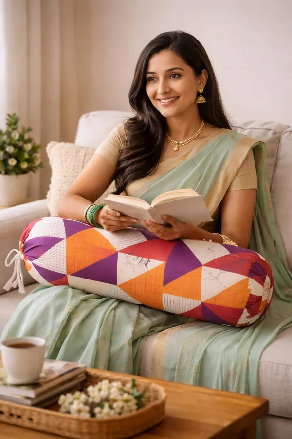 Pack_of_2,_100%_Cotton_Bolster_Covers_(16x32_Inch)_|_Premium_Geometric_Multicolor_Design_(Orange,_Purple_&_Beige)_|_Soft_&_Breathable_Fabric_|_Durable_Stitching_with_Tie_Closure_|_Decorative_Round_Pillow_Covers_for_Sofa,_Bed_&_Diwan