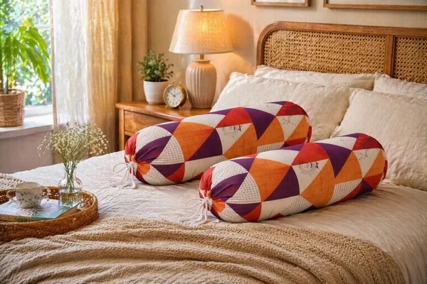 Pack_of_2,_100%_Cotton_Bolster_Covers_(16x32_Inch)_|_Premium_Geometric_Multicolor_Design_(Orange,_Purple_&_Beige)_|_Soft_&_Breathable_Fabric_|_Durable_Stitching_with_Tie_Closure_|_Decorative_Round_Pillow_Covers_for_Sofa,_Bed_&_Diwan