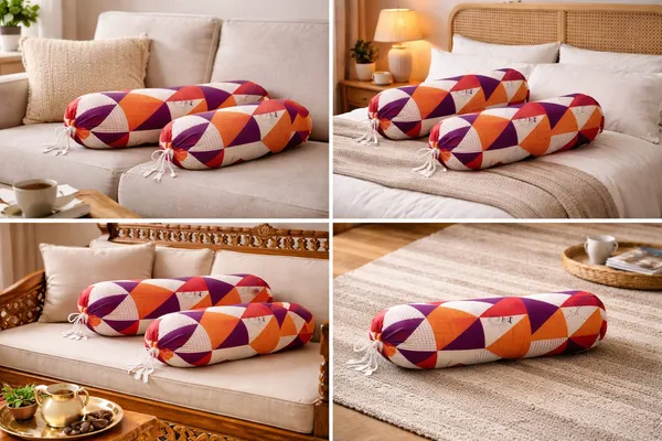 Pack_of_2,_100%_Cotton_Bolster_Covers_(16x32_Inch)_|_Premium_Geometric_Multicolor_Design_(Orange,_Purple_&_Beige)_|_Soft_&_Breathable_Fabric_|_Durable_Stitching_with_Tie_Closure_|_Decorative_Round_Pillow_Covers_for_Sofa,_Bed_&_Diwan