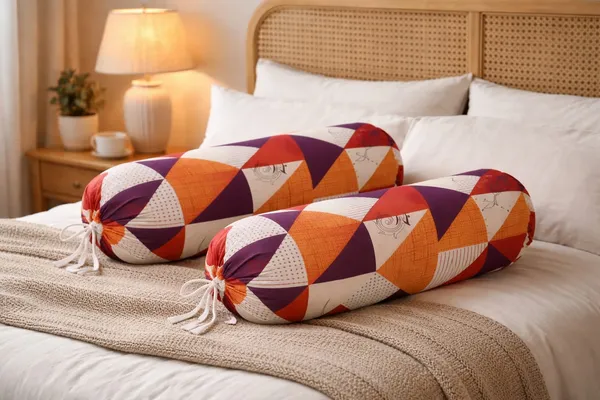 Pack_of_2,_100%_Cotton_Bolster_Covers_(16x32_Inch)_|_Premium_Geometric_Multicolor_Design_(Orange,_Purple_&_Beige)_|_Soft_&_Breathable_Fabric_|_Durable_Stitching_with_Tie_Closure_|_Decorative_Round_Pillow_Covers_for_Sofa,_Bed_&_Diwan