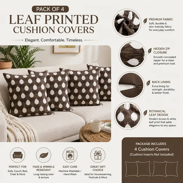 Pack_of_4_Leaf_Printed_Cushion_Covers_|_Brown_&_White_Botanical_Cushion_Cover_Set_|_Premium_Decorative_Sofa_Throw_Pillow_Covers_|_Hidden_Zip_Closure_|_Soft_Durable_Fabric_|_Home_&_Living_Décor