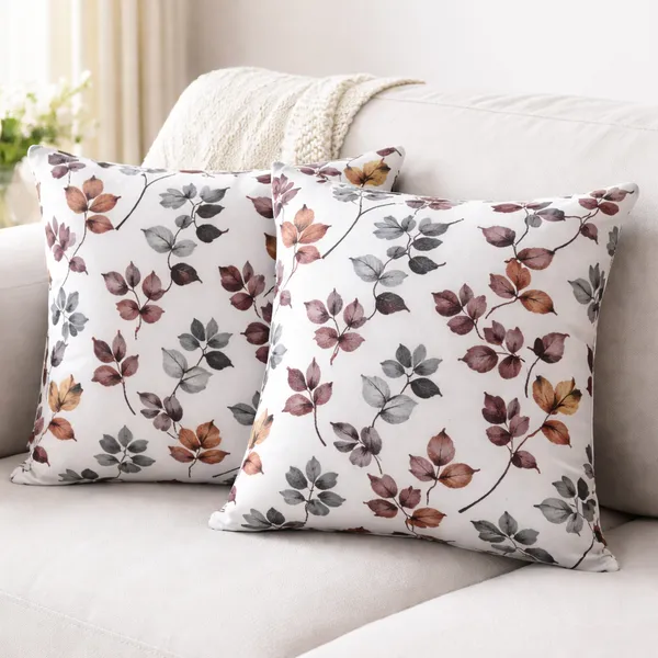 Premium_Velvet_Cushion_Cover_Set_of_2_–_Reversible_Leaf_Print_Design,_Soft_White_Base_with_Brown_&_Grey_Floral_Pattern,_Hidden_Zip_Closure,_Luxury_Sofa_&_Bed_Decor