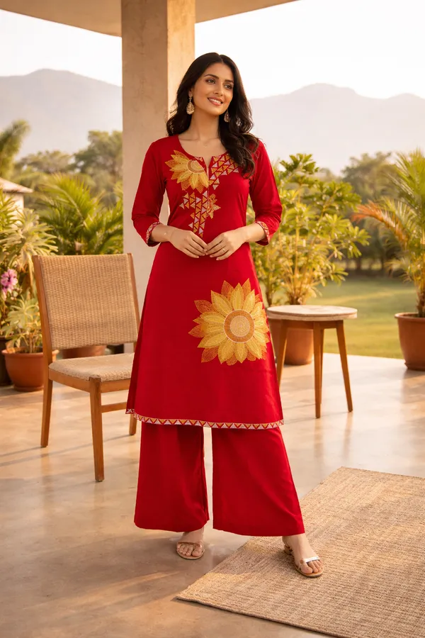 Rust_Cotton_Printed_Kurti_with_Palazzo_Pants_Set_for_Women_|_Floral_Geometric_Design_|_2-Piece_Ethnic_Wear