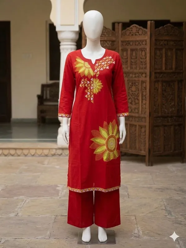 Rust_Cotton_Printed_Kurti_with_Palazzo_Pants_Set_for_Women_|_Floral_Geometric_Design_|_2-Piece_Ethnic_Wear