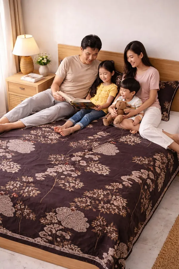 Soft_Cotton_Feel_Dark_Brown_Floral_Print_1_Bedsheet_70x100_Inch_with_2_Pillow_Covers_|_Stylish_Single_Bed_&_Dewan_Bedsheet