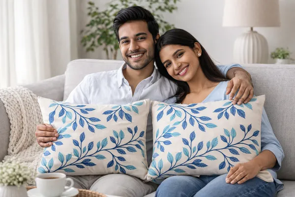 Pack_of_2_Heavy_Knitting_Pillow_Cover_|_12_x_20_Inch_|_Blue_Leaf_Vine_Floral_Print_on_Off-White_|_Premium_Cotton_Pillow_Covers_for_Bed,_Sofa_&_Diwan