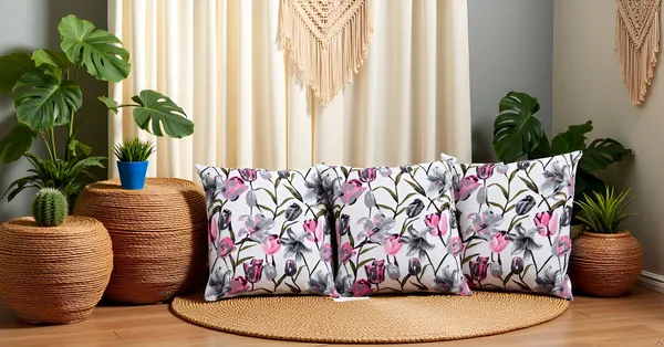 Multicolor_Floral_Cotton_Cushion_Covers_Tulips_&_Lilies_Design,_Reversible_Decorative_Pillow_Covers_With_Hidden_Zip_For_Sofa,_Couch,_Bedroom