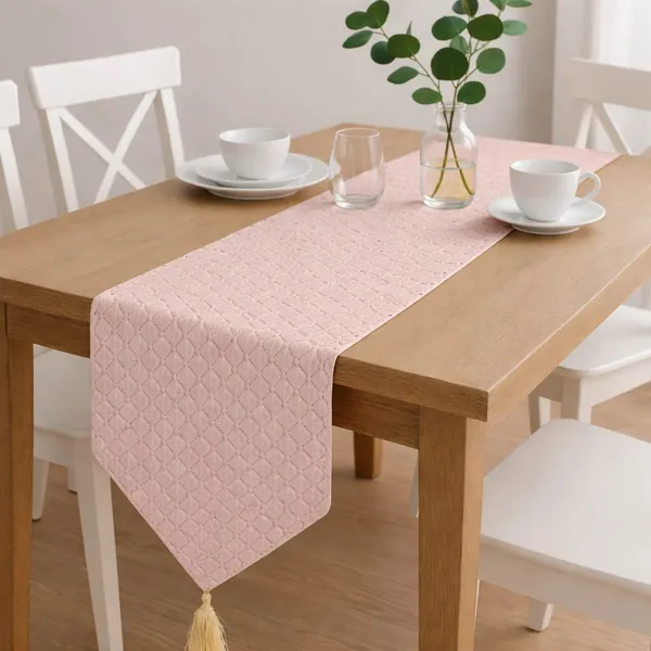 Net_Table_Runner_1_Pc_(72_x_13_Inch)_|_Premium_Mesh_Fabric_with_Back_Lining_|_Blush_Pink_Geometric_Diamond_Design_Table_Runner_for_4_&_6_Seater_Dining_Table