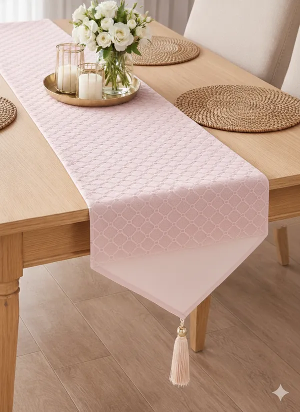 Net_Table_Runner_1_Pc_(72_x_13_Inch)_|_Premium_Mesh_Fabric_with_Back_Lining_|_Blush_Pink_Geometric_Diamond_Design_Table_Runner_for_4_&_6_Seater_Dining_Table