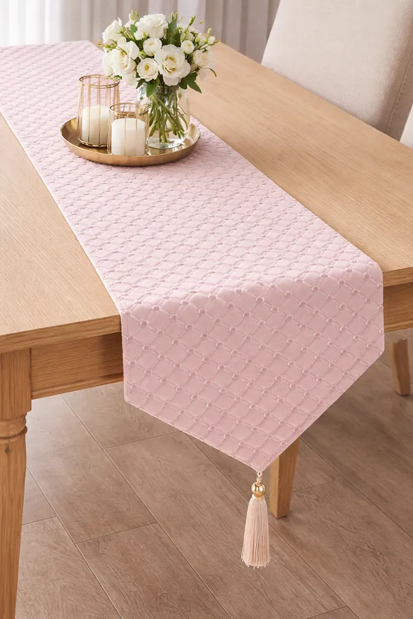 Net_Table_Runner_1_Pc_(72_x_13_Inch)_|_Premium_Mesh_Fabric_with_Back_Lining_|_Blush_Pink_Geometric_Diamond_Design_Table_Runner_for_4_&_6_Seater_Dining_Table