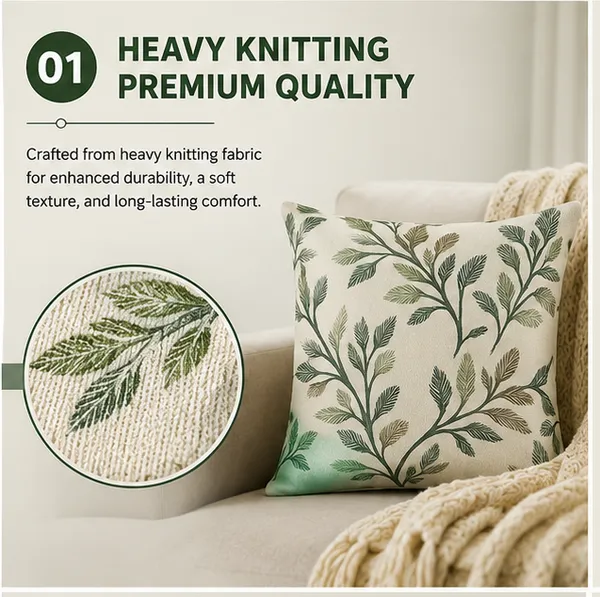 Green_Heavy_Knitting_Leaf_Print_Cushion_Covers_|_Decorative_Pillow_Covers_For_Sofa_&_Bed_|_Latest_Trending_Reversible_With_Hidden_Zip_|_Soft_Durable_Fabric_For_Home_Decor