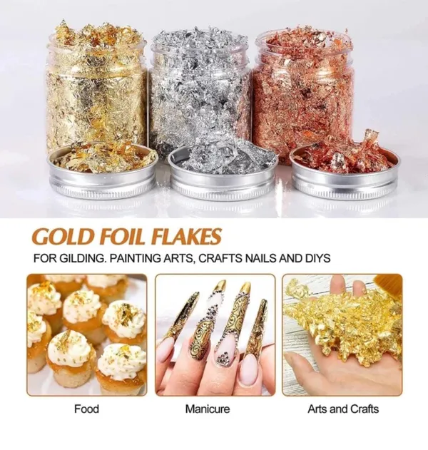 Gold_&_Silver_&_Rose_Gold_Leaf_Flakes_With_Tweezers__Bottle_For_Cake_Decorations,_Arts_&_Crafts._Each_Bottle_Contains_5G_Of_Stunning_Metallic_Flakes_For_Creative_Projects_(Set_of_3)