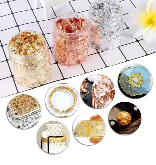 Gold_&_Silver_&_Rose_Gold_Leaf_Flakes_With_Tweezers__Bottle_For_Cake_Decorations,_Arts_&_Crafts._Each_Bottle_Contains_5G_Of_Stunning_Metallic_Flakes_For_Creative_Projects_(Set_of_3)
