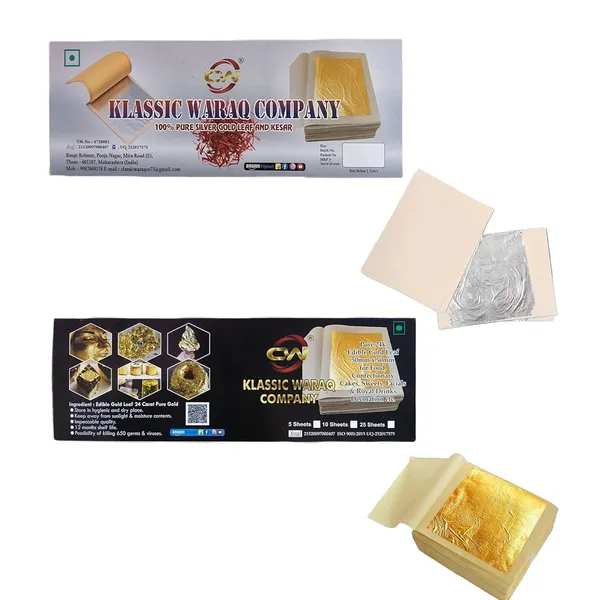 Pure_Gold_Klassic_Waraq_Company_Leaf_Loose_Type_24K_Edible_(05_Sheets)_50Mm_X_50Mm_+_Edible_Leaf_15Pc_(Chandi_Varakh)_5X3In_For_Cake,Sweets_&_Food_Deco