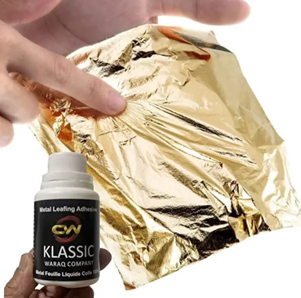 Gold_&_White_Leaf_Sheets_(100)_+_Leaf_Glue_(50Ml)_(Combo_Pack)_3.15_By_3.35_Gilding_Foil_Foil_Paper_For_Paintings,_Arts_Crafts,_Nail_Deco,Furniture