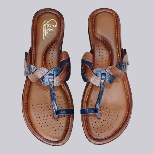 Blue_&_Tan_Pure_Leather_Elegant_Flat_Chappals_For_Women