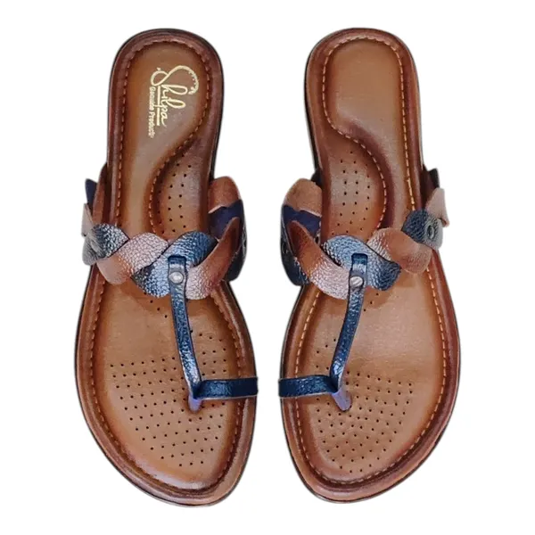 Blue_&_Tan_Pure_Leather_Elegant_Flat_Chappals_For_Women