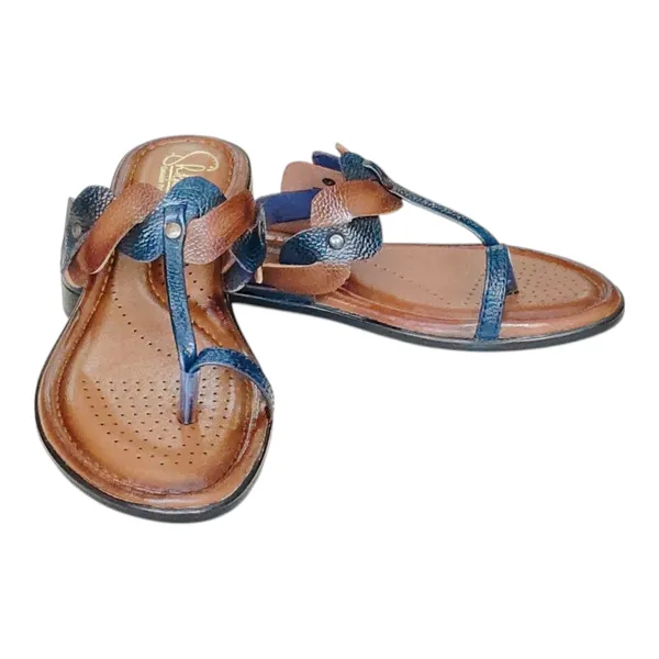 Blue_&_Tan_Pure_Leather_Elegant_Flat_Chappals_For_Women
