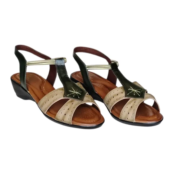 Black_&_Beige_Pure_Leather_Heel_Sandals_For_Women
