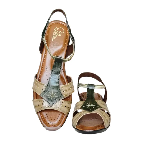 Black_&_Beige_Pure_Leather_Heel_Sandals_For_Women