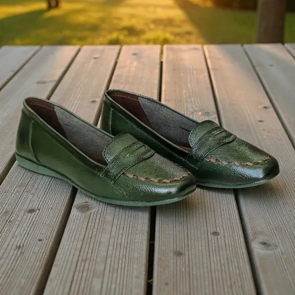 Green____Pure_Leathercomfort__Flat_Heel_Belly_Shoes_For_Women