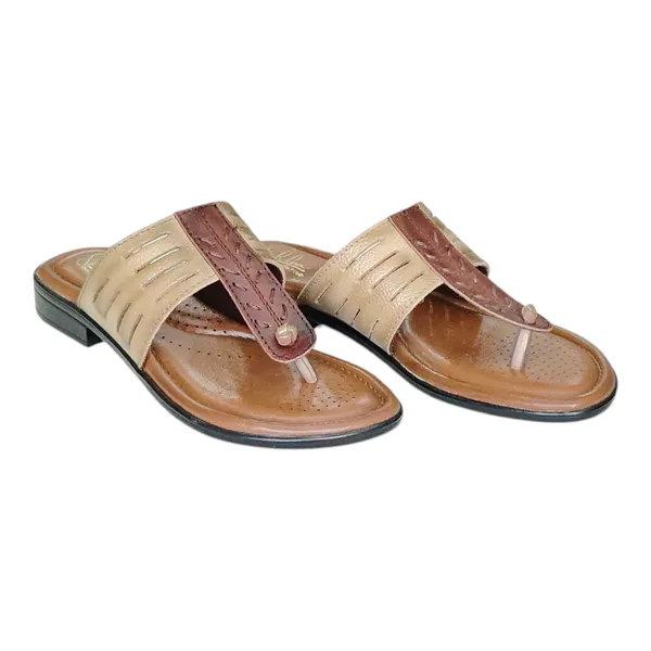 Beige_Pure_Leather_Comfort_Soft_Sole_Flat_Chappals_For_Women