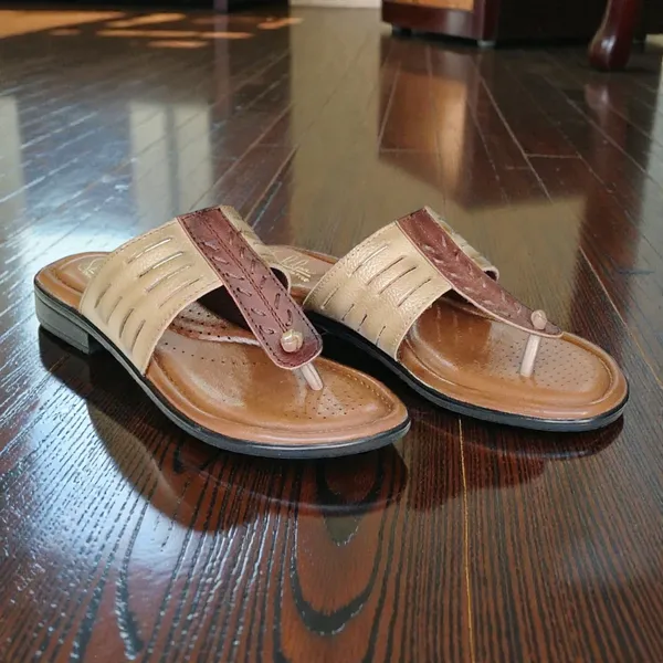 Beige_Pure_Leather_Comfort_Soft_Sole_Flat_Chappals_For_Women