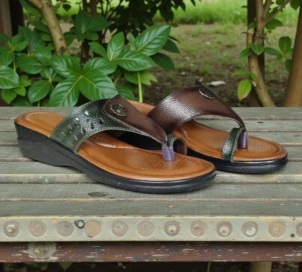 Brown_&_Green_Pure_Leather_Heel_Platform_Sandals_For_Women
