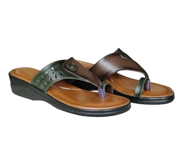 Brown_&_Green_Pure_Leather_Heel_Platform_Sandals_For_Women