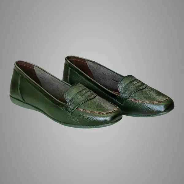 Green____Pure_Leathercomfort__Flat_Heel_Belly_Shoes_For_Women