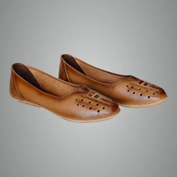 Tan_Pure_Leather_Lightweight_Casual_Flat_Heel_Belly_Shoes_For_Women