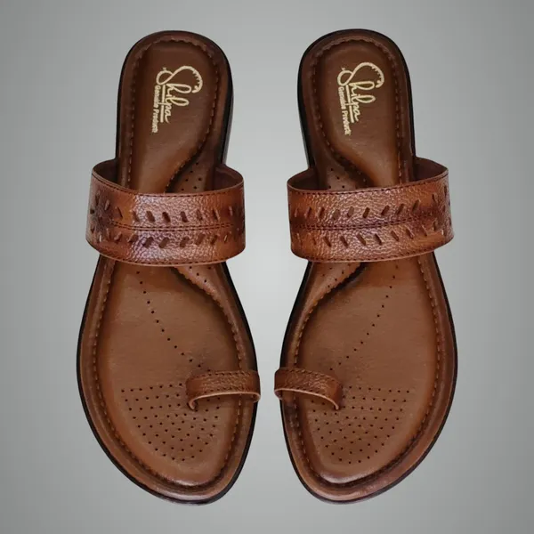 Tan___Pure_Leather_Classic__Flat_Chappals_For_Women