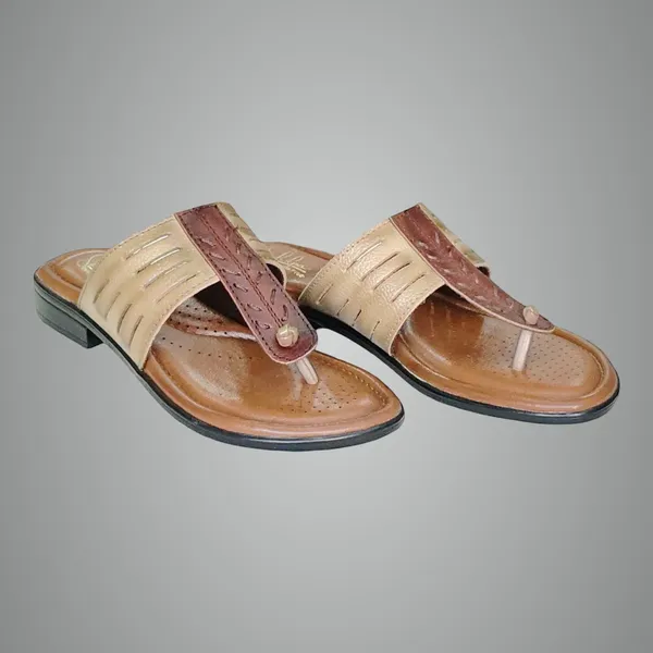 Beige_Pure_Leather_Comfort_Soft_Sole_Flat_Chappals_For_Women