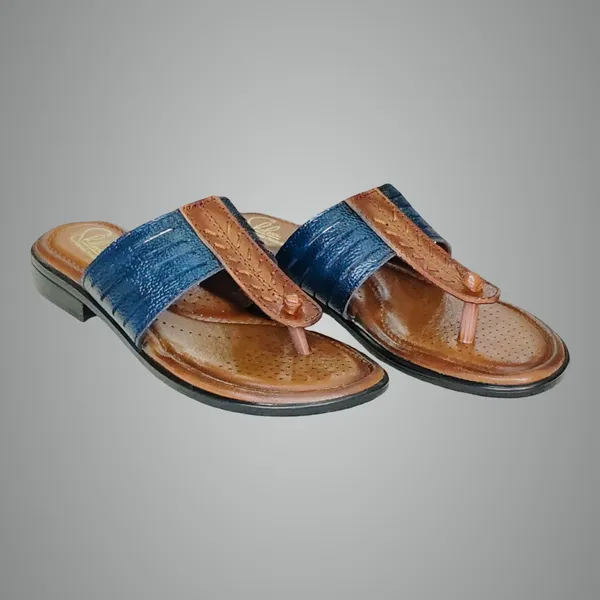 Blue_Pure_Leather_Comfort__Soft_Sole_Flat_Chappals_For_Women