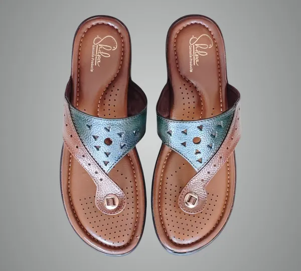 Tan_&_Green_Pure_Leather_Heel_Platform_Sandals_For_Women