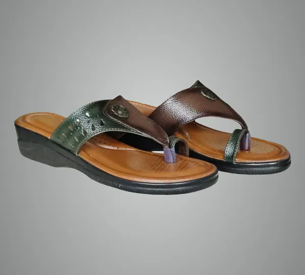 Brown_&_Green_Pure_Leather_Heel_Platform_Sandals_For_Women