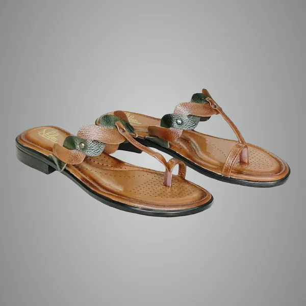 Green_&_Tan_Pure_Leather__Elegant_Flat_Chappals_For_Women