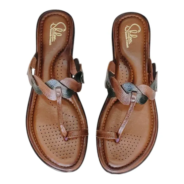 Green_&_Tan_Pure_Leather__Elegant_Flat_Chappals_For_Women