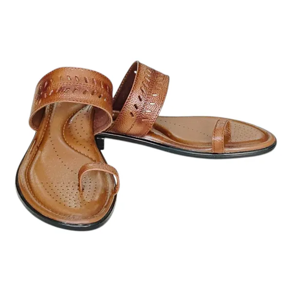 Tan___Pure_Leather_Classic__Flat_Chappals_For_Women