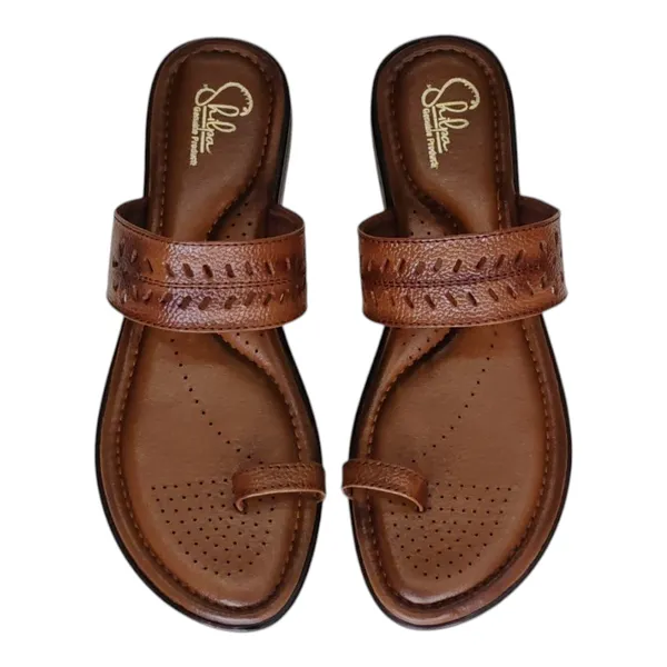 Tan___Pure_Leather_Classic__Flat_Chappals_For_Women