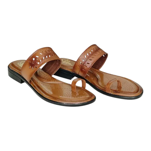 Tan___Pure_Leather_Classic__Flat_Chappals_For_Women