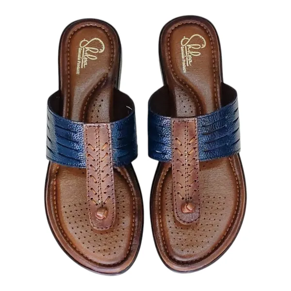 Blue_Pure_Leather_Comfort__Soft_Sole_Flat_Chappals_For_Women