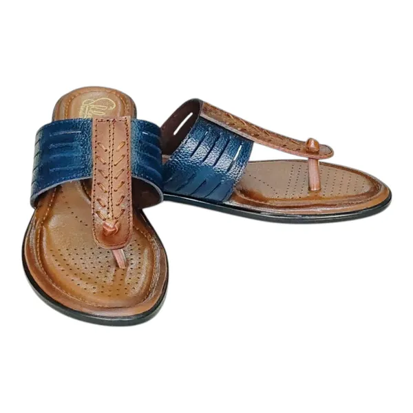 Blue_Pure_Leather_Comfort__Soft_Sole_Flat_Chappals_For_Women