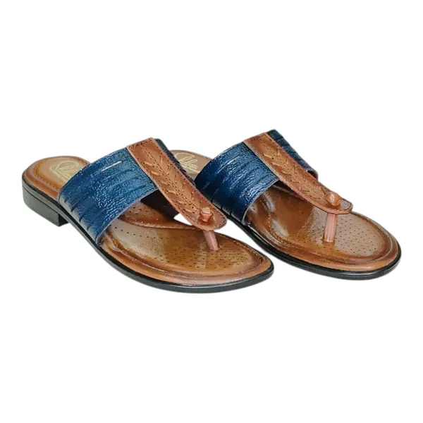 Blue_Pure_Leather_Comfort__Soft_Sole_Flat_Chappals_For_Women
