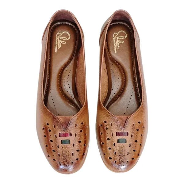 Tan_Pure_Leather_Lightweight_Casual_Flat_Heel_Belly_Shoes_For_Women