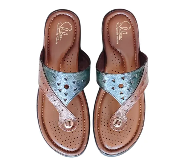 Tan_&_Green_Pure_Leather_Heel_Platform_Sandals_For_Women